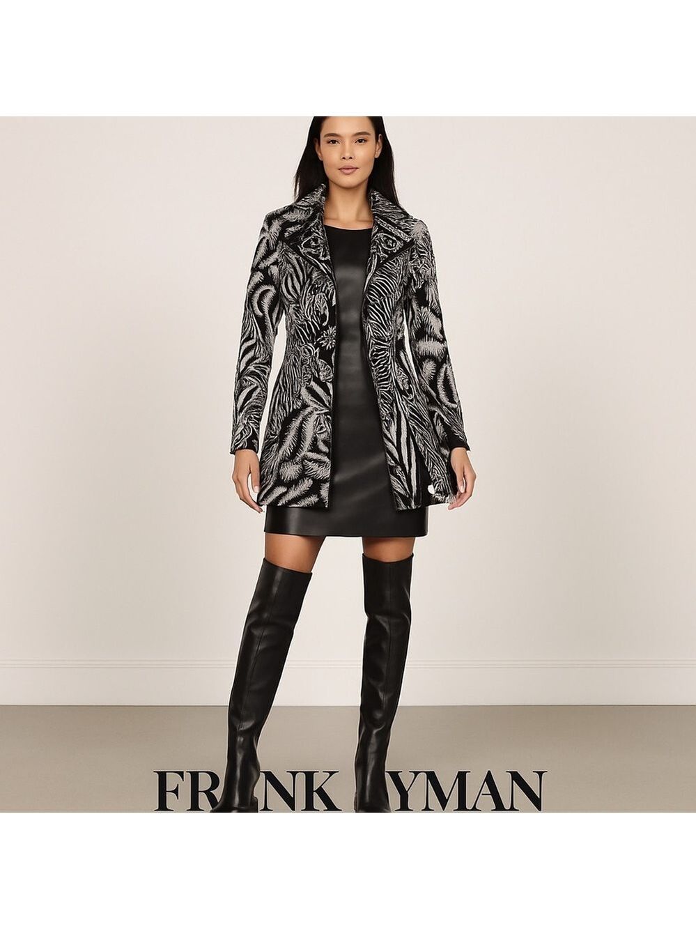 Frank Lyman bold black white patterned statement blazer 6 timeless office siren